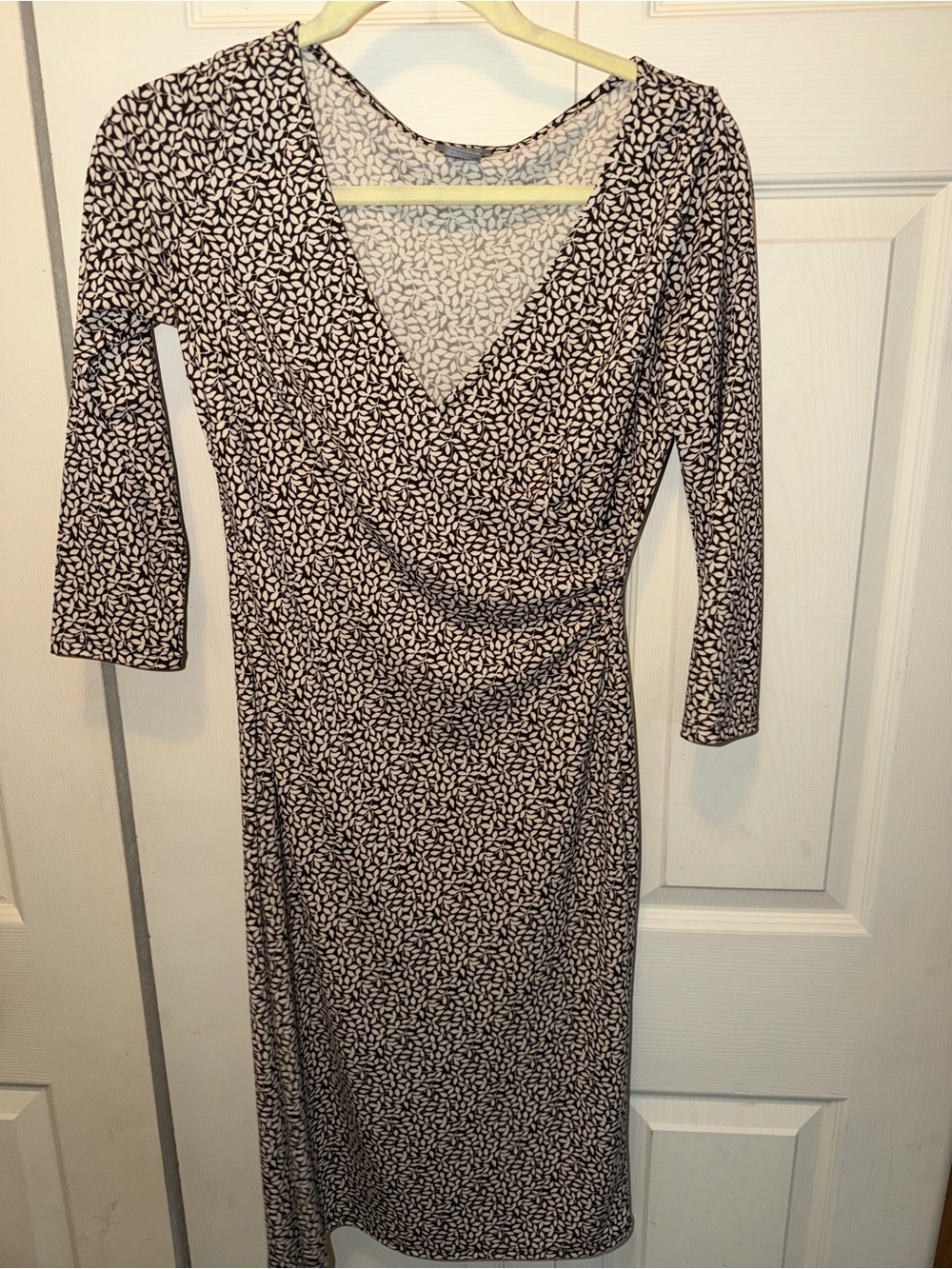 Ann Taylor Brown and cream Printed 3/4 sleeve  Wrap Dress